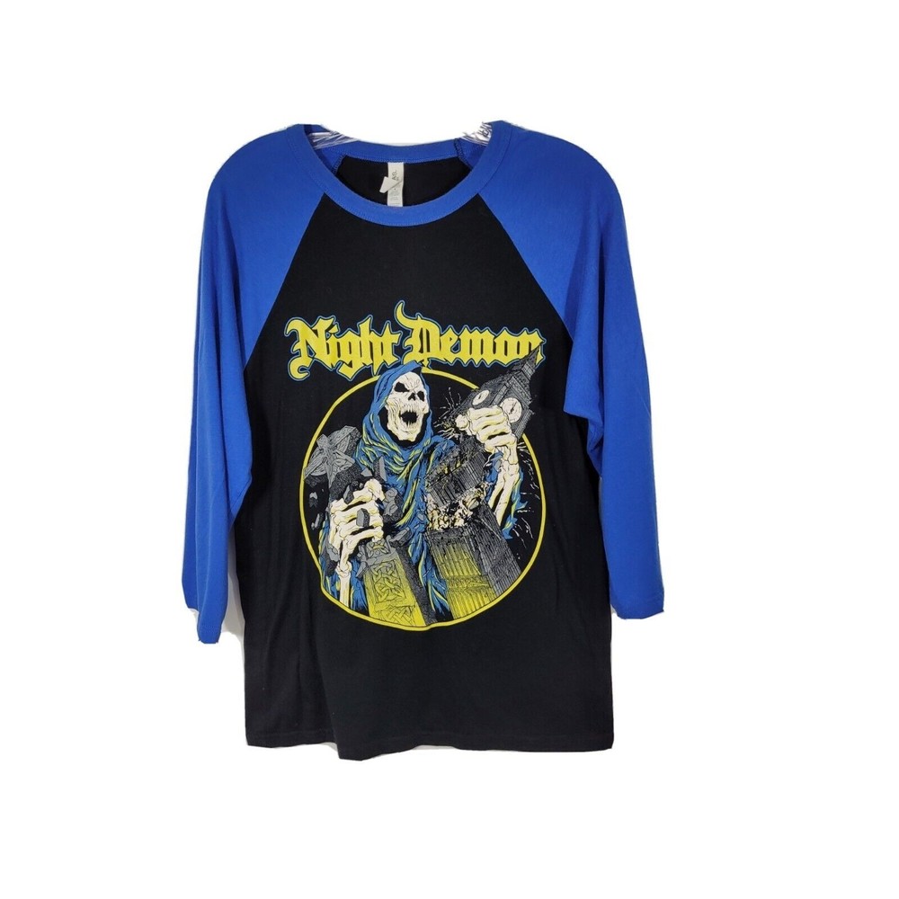 NIGHT DEMON size Medium skull raglan T-Shirt blue black